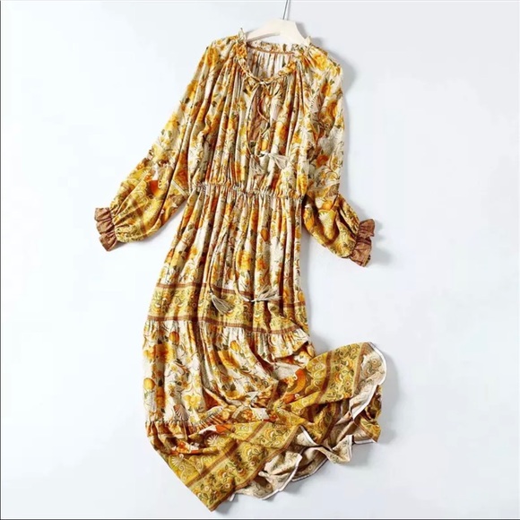 Long Sleeve Boho Floral Gypsy Print Maxi Dress - Picture 6 of 13